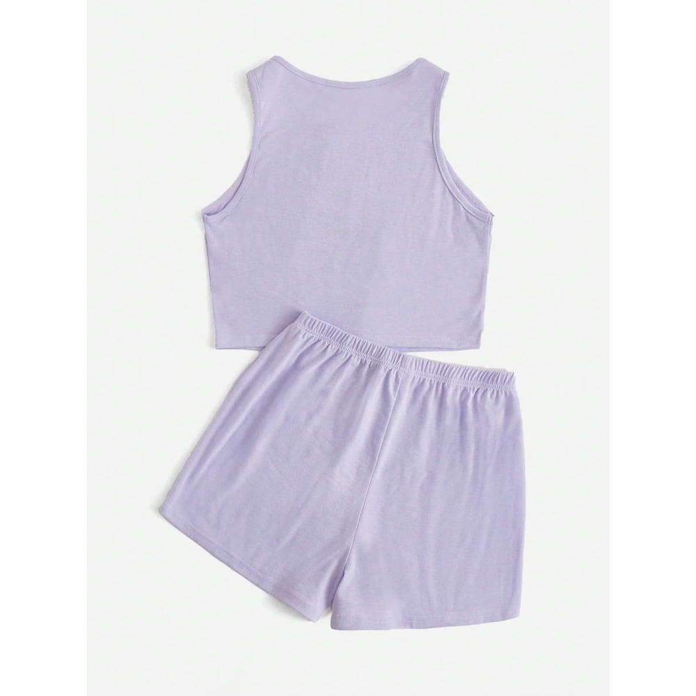 black two piece set: Crop Tank Top & Knot Front Shorts athleisure - Picture 3 of 11